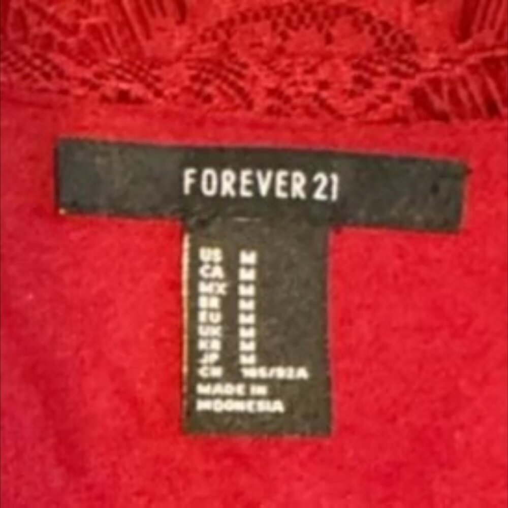 Forever 21 Red Lace Long Sleeve Bodycon Mini Dress V-Neck Breathable Stretch NEW - Picture 6 of 10